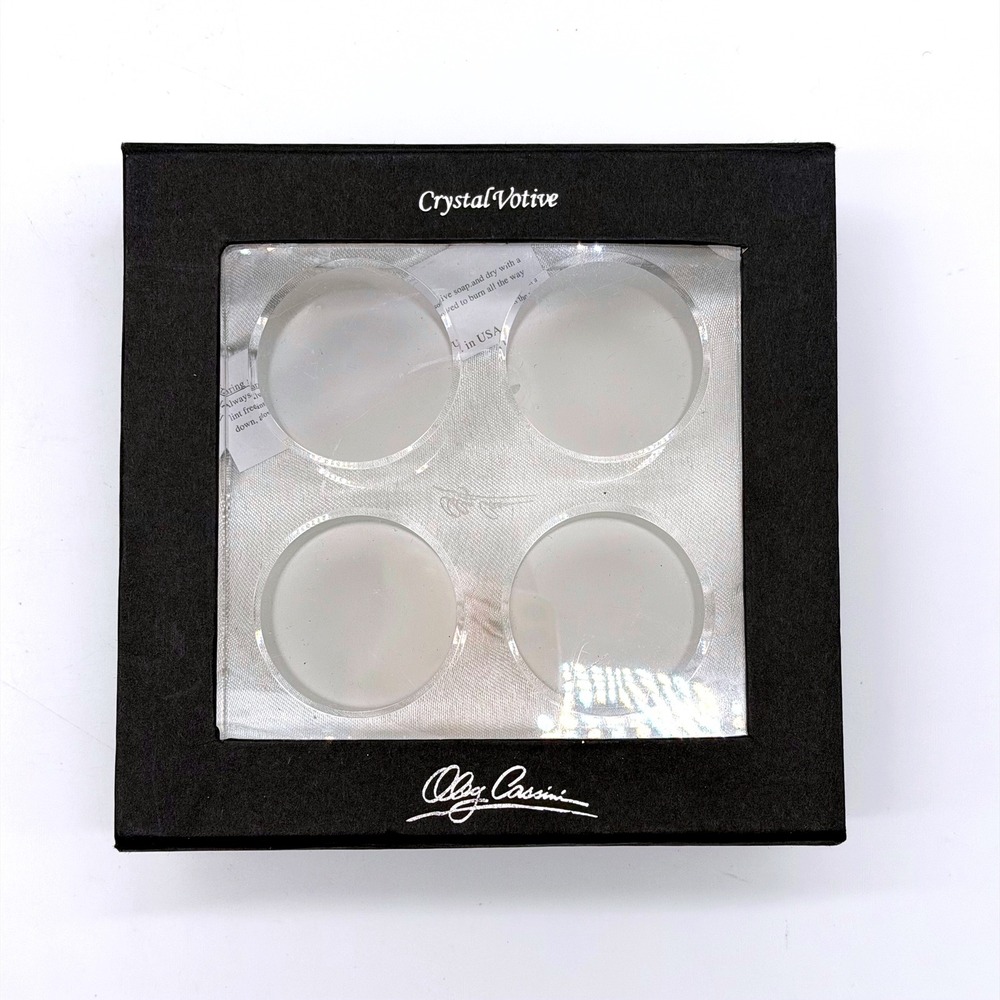 Oleg Cassini Crystal Votive Candle Holder Set‎ of 4 Clear w Frosted Wells Box